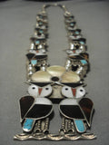 Native American Museum Vintage Zuni Turquoise Sterling Silver Owl Squash Blsosom Necklace Old-Nativo Arts