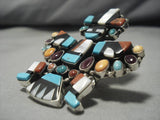 Native American One Of The Biggest Vintage Zuni Turquoise Inlay Sterling Silver Ring Old-Nativo Arts