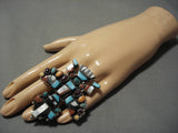 Native American One Of The Biggest Vintage Zuni Turquoise Inlay Sterling Silver Ring Old-Nativo Arts
