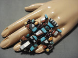 Native American One Of The Biggest Vintage Zuni Turquoise Inlay Sterling Silver Ring Old-Nativo Arts