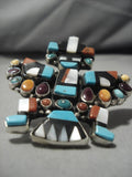 Native American One Of The Biggest Vintage Zuni Turquoise Inlay Sterling Silver Ring Old-Nativo Arts