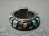 Native American One Of The Most Intrciate Vintage Zuni Turquoise Inlay Sterling Silver Ring Old-Nativo Arts
