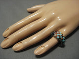 Native American One Of The Most Intrciate Vintage Zuni Turquoise Inlay Sterling Silver Ring Old-Nativo Arts