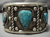 Native American Opulent Heavy Vintage Huge Blue Diamond Turquoise Sterling Silver Bracelet-Nativo Arts