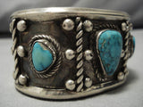 Native American Opulent Heavy Vintage Huge Blue Diamond Turquoise Sterling Silver Bracelet-Nativo Arts