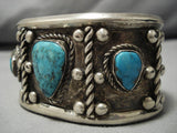 Native American Opulent Heavy Vintage Huge Blue Diamond Turquoise Sterling Silver Bracelet-Nativo Arts