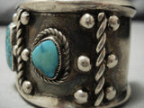 Native American Opulent Heavy Vintage Huge Blue Diamond Turquoise Sterling Silver Bracelet-Nativo Arts