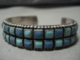 Native American Rare Squared Turquoise Lapis Sterling Silver Navajo Bracelet-Nativo Arts