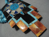 Native American Rare Stunning Vintage Navajo Santo Domingo Turquoise Sterling Silver Necklace Old-Nativo Arts