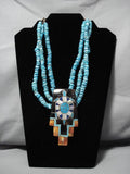 Native American Rare Stunning Vintage Navajo Santo Domingo Turquoise Sterling Silver Necklace Old-Nativo Arts