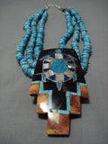 Native American Rare Stunning Vintage Navajo Santo Domingo Turquoise Sterling Silver Necklace Old-Nativo Arts