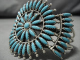 Native American Striking Betty Nez Vintage Navajo Needlepoint Turquoise Sterling Silver Bracelet-Nativo Arts