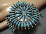 Native American Striking Betty Nez Vintage Navajo Needlepoint Turquoise Sterling Silver Bracelet-Nativo Arts
