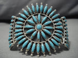 Native American Striking Betty Nez Vintage Navajo Needlepoint Turquoise Sterling Silver Bracelet-Nativo Arts