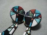 Native American Striking Vintage Santo Domingo Turquoise Inlay Sterling Silver Earrings Old-Nativo Arts