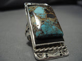 Native American Striking Vintage Zuni Brian Tom Turquoise Sterling Silver Ring Old-Nativo Arts