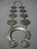 Native American Stunning 1920 Coin Sterling Silver Squash Blossom Necklace-Nativo Arts