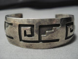 Native American Stunning Vintage Navajo Geometric Sterling Silver Bracelet Old-Nativo Arts