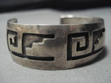 Native American Stunning Vintage Navajo Geometric Sterling Silver Bracelet Old-Nativo Arts