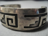 Native American Stunning Vintage Navajo Geometric Sterling Silver Bracelet Old-Nativo Arts