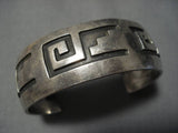 Native American Stunning Vintage Navajo Geometric Sterling Silver Bracelet Old-Nativo Arts