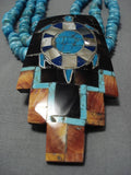 Native American Stunning Vintage Navajo Santo Domingo Turquoise Sterling Silver Necklace Old-Nativo Arts