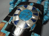 Native American Stunning Vintage Navajo Santo Domingo Turquoise Sterling Silver Necklace Old-Nativo Arts