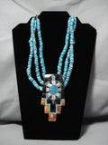 Native American Stunning Vintage Navajo Santo Domingo Turquoise Sterling Silver Necklace Old-Nativo Arts