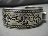 Native American Very Important!! Vintage Santo Domingo Gold Sterling Silver Turquoise Bracelet-Nativo Arts