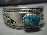 Native American Very Important!! Vintage Santo Domingo Gold Sterling Silver Turquoise Bracelet-Nativo Arts