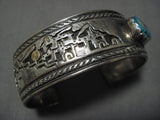 Native American Very Important!! Vintage Santo Domingo Gold Sterling Silver Turquoise Bracelet-Nativo Arts