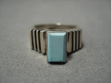 Native American Very Rare Channeled Sterling Silver Squared Turquoise Ring-Nativo Arts