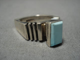 Native American Very Rare Channeled Sterling Silver Squared Turquoise Ring-Nativo Arts