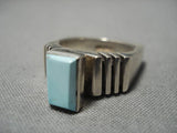 Native American Very Rare Channeled Sterling Silver Squared Turquoise Ring-Nativo Arts