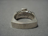 Native American Very Rare Channeled Sterling Silver Squared Turquoise Ring-Nativo Arts