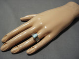 Native American Very Rare Channeled Sterling Silver Squared Turquoise Ring-Nativo Arts