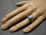 Native American Very Rare Channeled Sterling Silver Squared Turquoise Ring-Nativo Arts