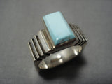 Native American Very Rare Channeled Sterling Silver Squared Turquoise Ring-Nativo Arts