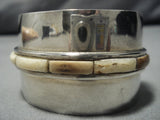 Native American Wide Rare White Stone Vintage Sterling Silver Bracelet Cuff-Nativo Arts