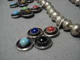 Native Dancer Vintage Native American Jewelry Navajo Turquoise Sterling Silver Squash Blossom Necklace-Nativo Arts