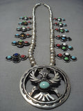 Native Dancer Vintage Native American Jewelry Navajo Turquoise Sterling Silver Squash Blossom Necklace-Nativo Arts