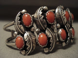 Natural Coral Leaf Galore Vintage Navajo Native American Jewelry Silver Bracelet-Nativo Arts