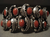 Natural Coral Leaf Galore Vintage Navajo Native American Jewelry Silver Bracelet-Nativo Arts