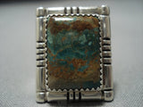 Natural Green Royston Turquoise Squared Sterling Silver Vintage Native American Jewelry Navajo Ring-Nativo Arts