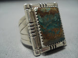 Natural Green Royston Turquoise Squared Sterling Silver Vintage Native American Jewelry Navajo Ring-Nativo Arts