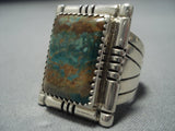 Natural Green Royston Turquoise Squared Sterling Silver Vintage Native American Jewelry Navajo Ring-Nativo Arts