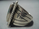 Natural Green Royston Turquoise Squared Sterling Silver Vintage Native American Jewelry Navajo Ring-Nativo Arts