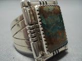 Natural Green Royston Turquoise Squared Sterling Silver Vintage Native American Jewelry Navajo Ring-Nativo Arts