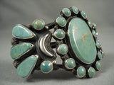 Natural Green Turquoise Sun Vintage Navajo Native American Jewelry Silver Bracelet-Nativo Arts