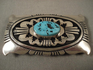 Natural Old Sleeping Beauty Turquoise Native American Jewelry Silver Thomas Singer Native American Jewelry Silver Buckle-Nativo Arts